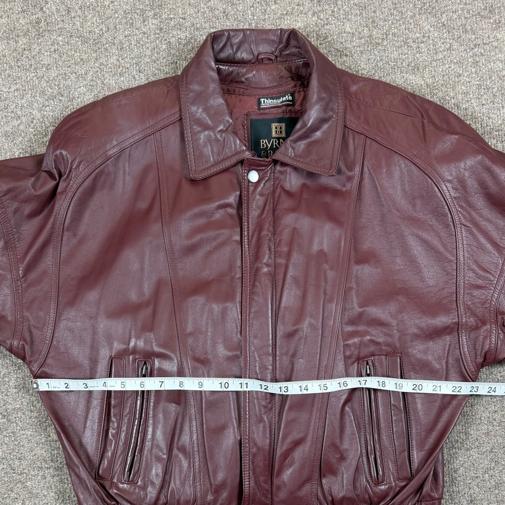 Vintage Byrnes & Baker Burgundy Maroon Genuine Leather Bomber Jacket Mens Medium - Picture 10 of 10